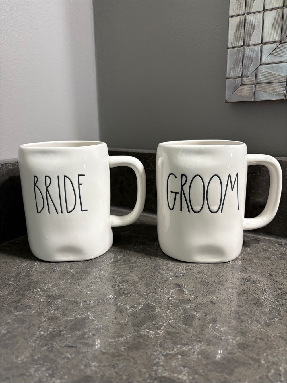 Rae Dunn White 'Bride' & 'Groom' Ceramic Mug Pair